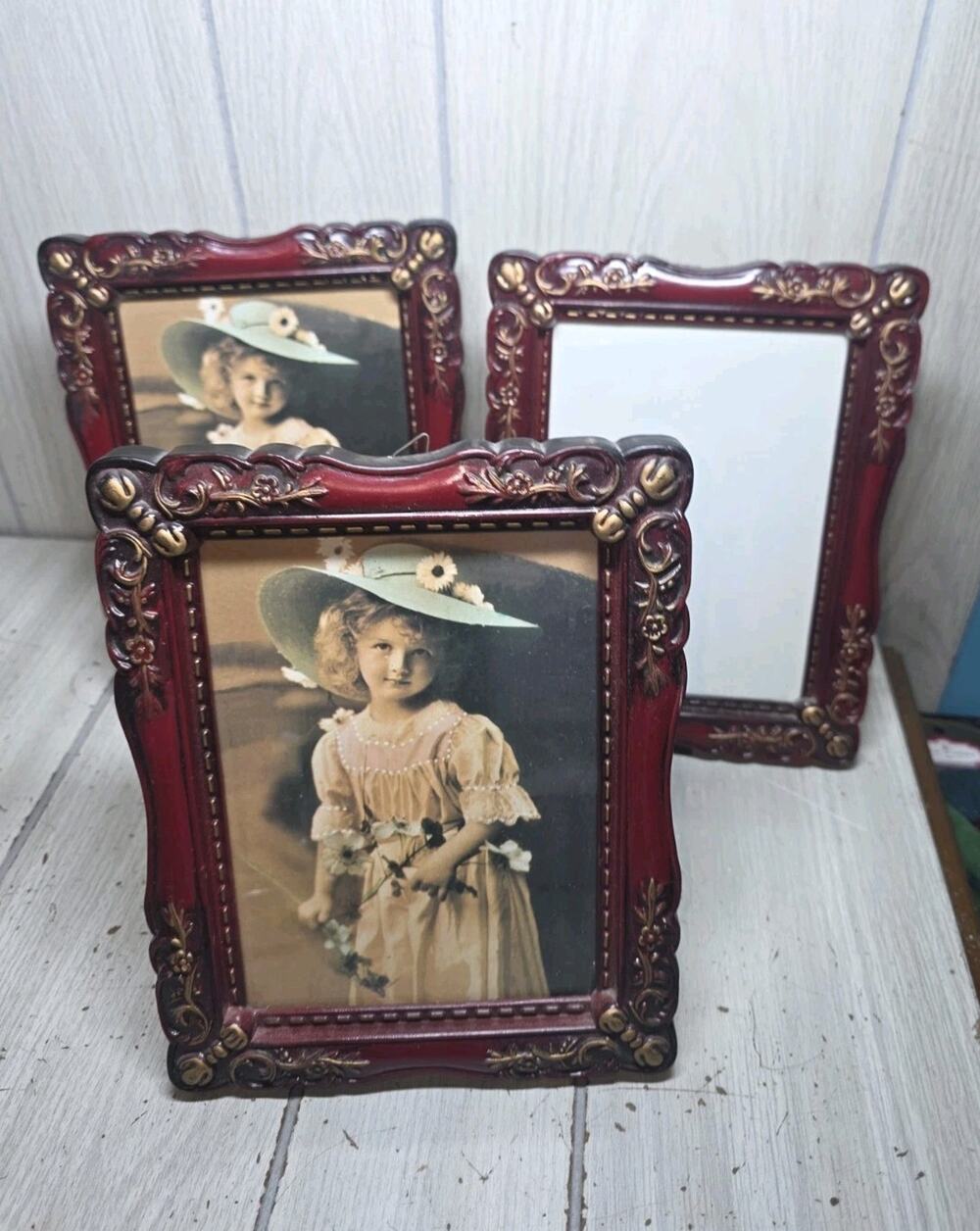 Vintage 3 Red/Gold Ornate Victorian Style Picture Frame Gallery Wall Plastic 5x7